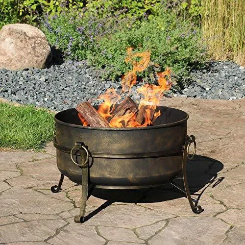 Sunnydaze Cauldron Outdoor Fire Pit - 24 Inch Deep Bonfire Wood Burning Patio & Backyard Firepit for Outside with Round Spark Screen, Fireplace Poker, and Metal Grate