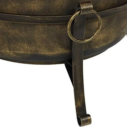 Sunnydaze Cauldron Outdoor Fire Pit - 24 Inch Deep Bonfire Wood Burning Patio & Backyard Firepit for Outside with Round Spark Screen, Fireplace Poker, and Metal Grate