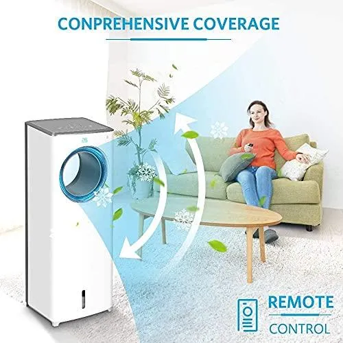 Evaporative Air Cooler-3-in-1 Portable Air Cooling Fan, Instant Cool & Humidify with 3 Speeds, No Noise Tower Fan, No Dust, 3 Modes, 8H Timer, Bladeless Fan for Large Room Office