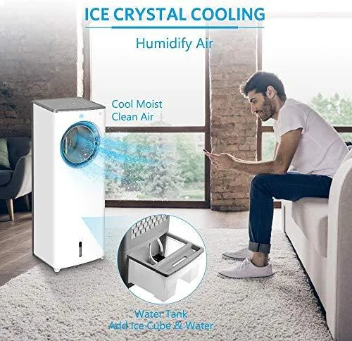 Evaporative Air Cooler-3-in-1 Portable Air Cooling Fan, Instant Cool & Humidify with 3 Speeds, No Noise Tower Fan, No Dust, 3 Modes, 8H Timer, Bladeless Fan for Large Room Office