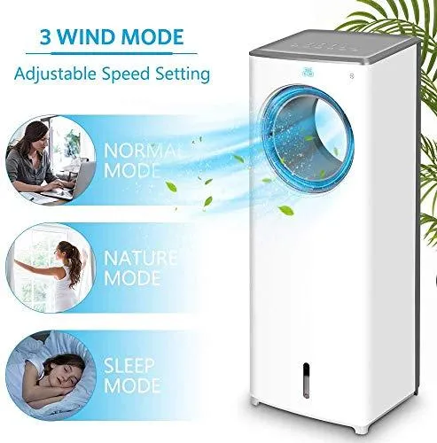 Evaporative Air Cooler-3-in-1 Portable Air Cooling Fan, Instant Cool & Humidify with 3 Speeds, No Noise Tower Fan, No Dust, 3 Modes, 8H Timer, Bladeless Fan for Large Room Office