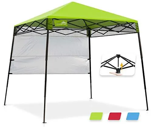 EAGLE PEAK Day Tripper 8' x 8' Slant Leg Lightweight Compact Portable Canopy w/Backpack Easy One Person Set-up Folding Shelter 6' x 6' Top and 8' x 8' Base (Green)
