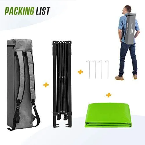 EAGLE PEAK Day Tripper 8' x 8' Slant Leg Lightweight Compact Portable Canopy w/Backpack Easy One Person Set-up Folding Shelter 6' x 6' Top and 8' x 8' Base (Green)
