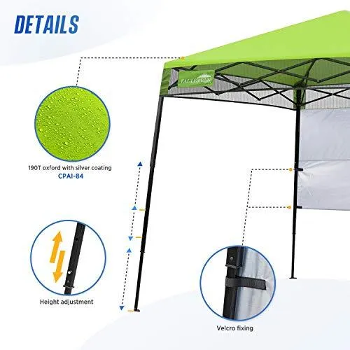 EAGLE PEAK Day Tripper 8' x 8' Slant Leg Lightweight Compact Portable Canopy w/Backpack Easy One Person Set-up Folding Shelter 6' x 6' Top and 8' x 8' Base (Green)