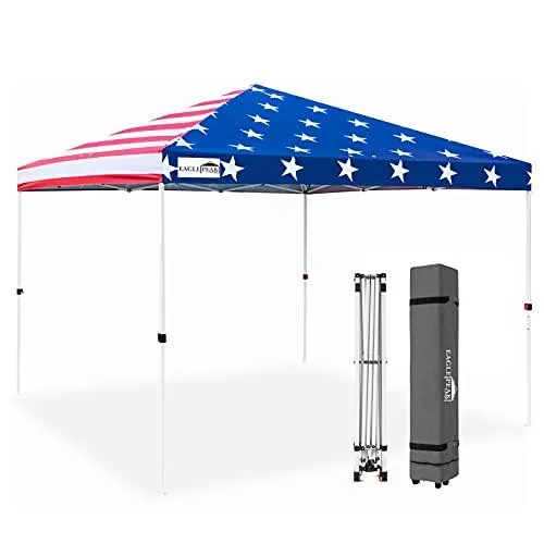 EAGLE PEAK 10’ x 10' Pop Up Canopy Tent Instant Outdoor Canopy Straight Leg Shelter with Adjustable Height and Wheeled Carrying Bag (American Flag)