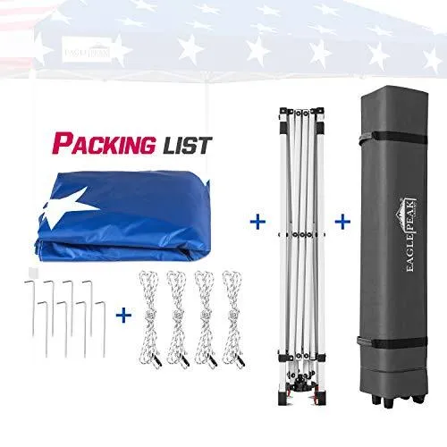 EAGLE PEAK 10’ x 10' Pop Up Canopy Tent Instant Outdoor Canopy Straight Leg Shelter with Adjustable Height and Wheeled Carrying Bag (American Flag)