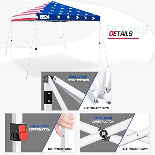EAGLE PEAK 10’ x 10' Pop Up Canopy Tent Instant Outdoor Canopy Straight Leg Shelter with Adjustable Height and Wheeled Carrying Bag (American Flag)