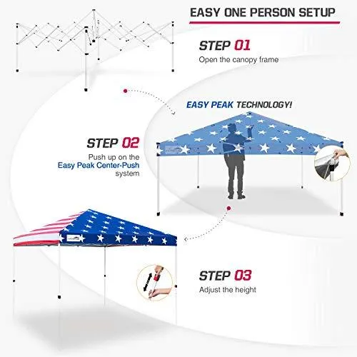 EAGLE PEAK 10’ x 10' Pop Up Canopy Tent Instant Outdoor Canopy Straight Leg Shelter with Adjustable Height and Wheeled Carrying Bag (American Flag)