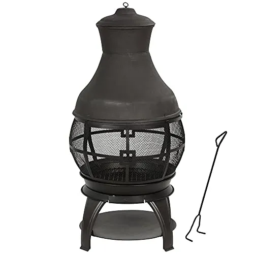 BALI OUTDOORS Outdoor Fireplace Wooden Fire Pit, Chimenea, Brown-Black