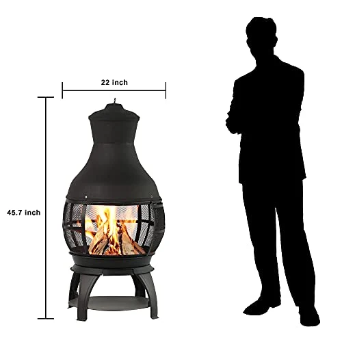 BALI OUTDOORS Outdoor Fireplace Wooden Fire Pit, Chimenea, Brown-Black