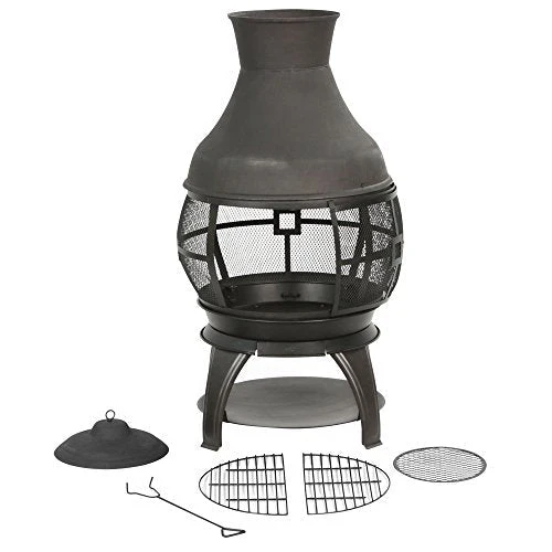BALI OUTDOORS Outdoor Fireplace Wooden Fire Pit, Chimenea, Brown-Black
