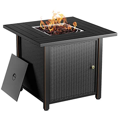 BLUBERY 30" Propane Fire Pit ,50,000 BTU Outdoor Fire Pit Table.Wicker Steel Surface ,Auto-Ignition,ETL Compliant,Your Garden Warm Companion.