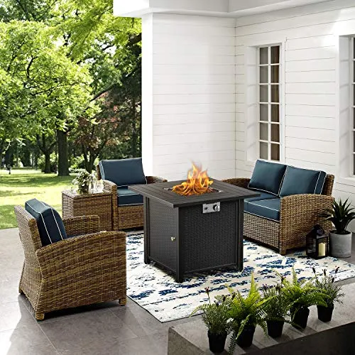 BLUBERY 30" Propane Fire Pit ,50,000 BTU Outdoor Fire Pit Table.Wicker Steel Surface ,Auto-Ignition,ETL Compliant,Your Garden Warm Companion.
