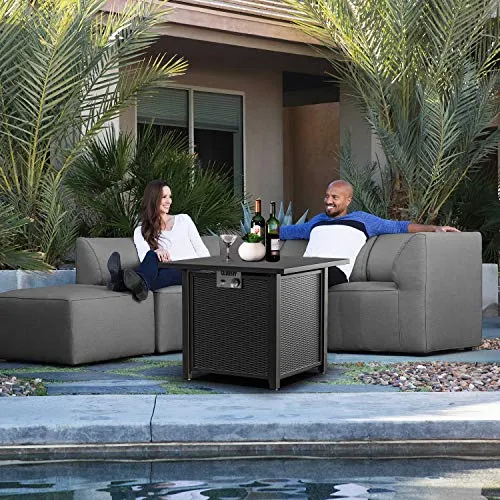 BLUBERY 30" Propane Fire Pit ,50,000 BTU Outdoor Fire Pit Table.Wicker Steel Surface ,Auto-Ignition,ETL Compliant,Your Garden Warm Companion.