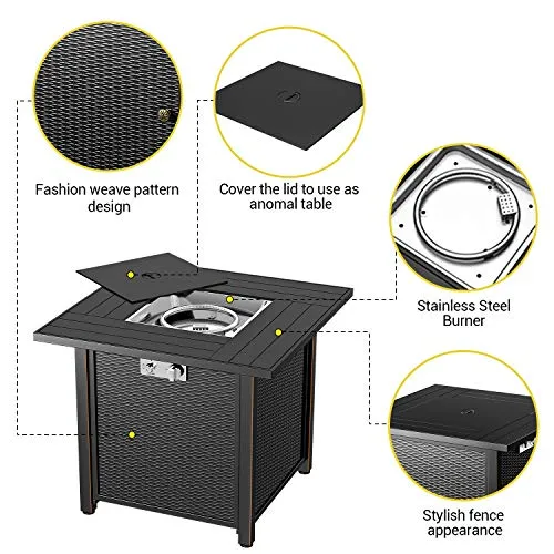 BLUBERY 30" Propane Fire Pit ,50,000 BTU Outdoor Fire Pit Table.Wicker Steel Surface ,Auto-Ignition,ETL Compliant,Your Garden Warm Companion.