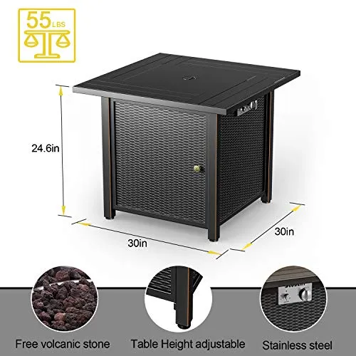 BLUBERY 30" Propane Fire Pit ,50,000 BTU Outdoor Fire Pit Table.Wicker Steel Surface ,Auto-Ignition,ETL Compliant,Your Garden Warm Companion.