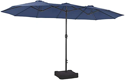 PHI VILLA 15ft Patio Umbrella Double-Sided Outdoor Market Extra Large Umbrella with Crank, Umbrella Base Included (Blue)