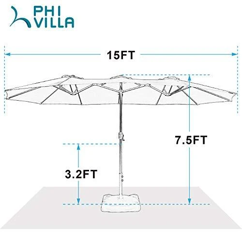 PHI VILLA 15ft Patio Umbrella Double-Sided Outdoor Market Extra Large Umbrella with Crank, Umbrella Base Included (Blue)