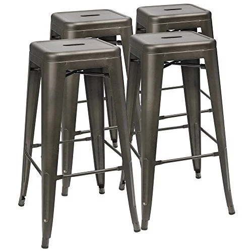 Furmax 30 Inches Metal Bar Stools High Backless Stools Indoor-Outdoor Stackable Kitchen Stools Set of 4 (Gun)