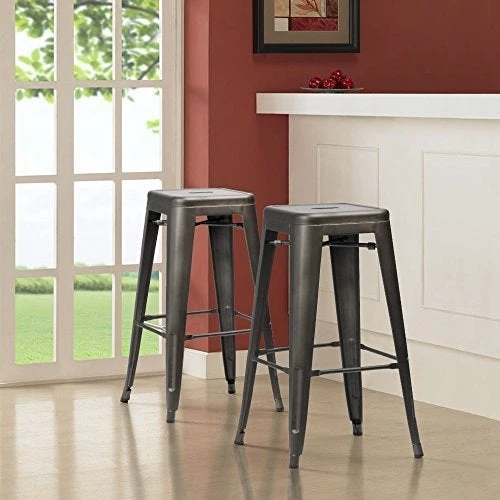 Furmax 30 Inches Metal Bar Stools High Backless Stools Indoor-Outdoor Stackable Kitchen Stools Set of 4 (Gun)