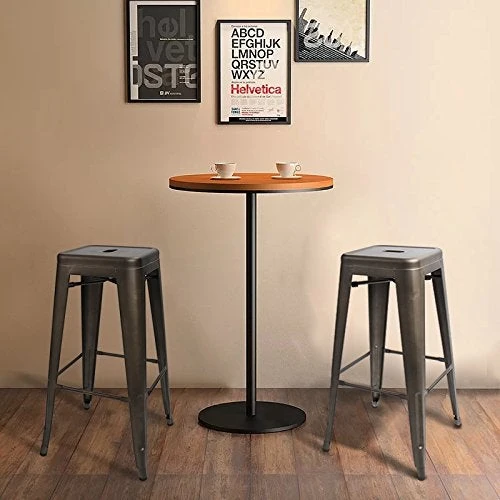 Furmax 30 Inches Metal Bar Stools High Backless Stools Indoor-Outdoor Stackable Kitchen Stools Set of 4 (Gun)