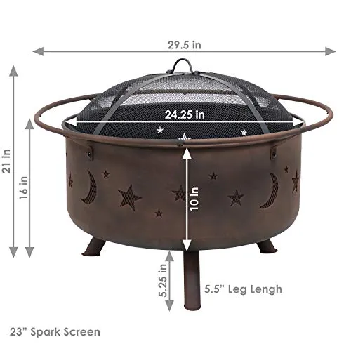 Sunnydaze Cosmic Outdoor Fire Pit - 30 Inch Round Bonfire Wood Burning Patio & Backyard Firepit for Outside with Cooking BBQ Grill Grate, Spark Screen, and Fireplace Poker, Celestial Design