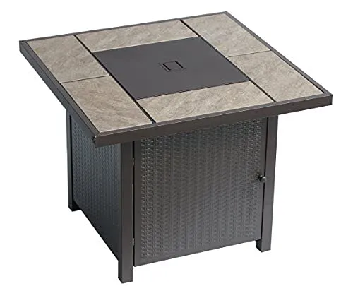 BALI OUTDOORS Propane Gas Fire Pit Table, 32 inch 50,000 BTU Square Gas Firepits for Outside, Brown
