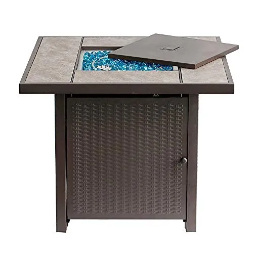 BALI OUTDOORS Propane Gas Fire Pit Table, 32 inch 50,000 BTU Square Gas Firepits for Outside, Brown