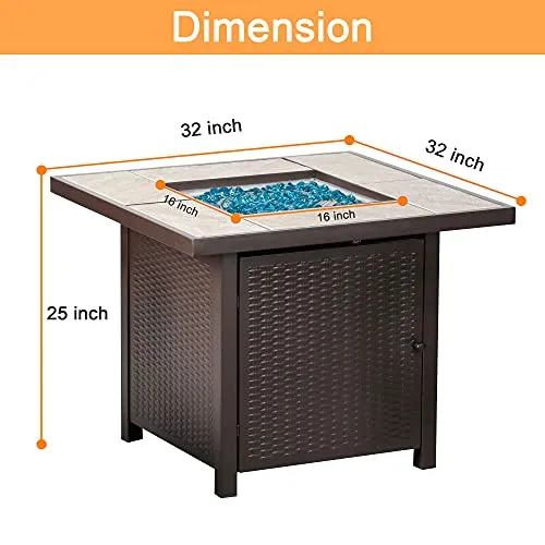 BALI OUTDOORS Propane Gas Fire Pit Table, 32 inch 50,000 BTU Square Gas Firepits for Outside, Brown