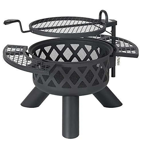 BALI OUTDOORS Fire Pits Outdoor Wood Burning, Practical Fire Pit with Cooking Grate Outdoor Fireplace with Cooking Grill Firepit Grill, Black