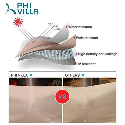 PHI VILLA 15ft Patio Umbrella Double-Sided Outdoor Market Extra Large Umbrella with Crank, Umbrella Base Included (Beige)
