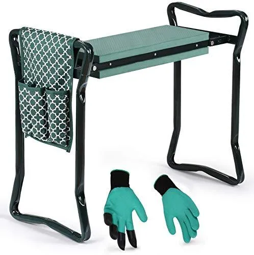 Garden Kneeler And Seat - Protects Your Knees, Clothes From Dirt & Grass Stains - Foldable Stool For Ease Of Storage - EVA Foam Pad - Sturdy and Lightweight - Bench Comes With A Free Tool Pouch!