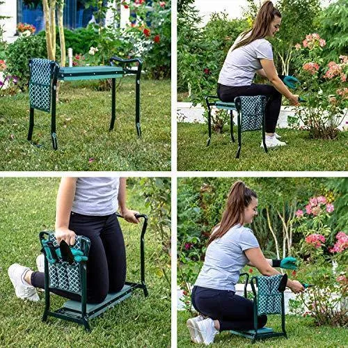 Garden Kneeler And Seat - Protects Your Knees, Clothes From Dirt & Grass Stains - Foldable Stool For Ease Of Storage - EVA Foam Pad - Sturdy and Lightweight - Bench Comes With A Free Tool Pouch!