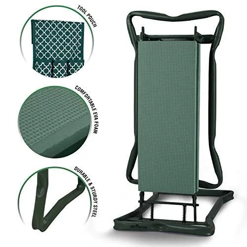 Garden Kneeler And Seat - Protects Your Knees, Clothes From Dirt & Grass Stains - Foldable Stool For Ease Of Storage - EVA Foam Pad - Sturdy and Lightweight - Bench Comes With A Free Tool Pouch!