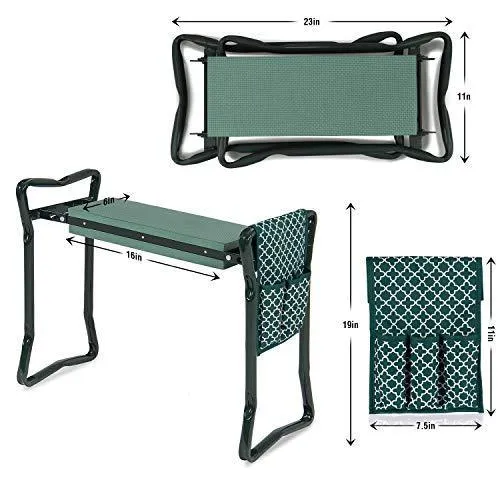 Garden Kneeler And Seat - Protects Your Knees, Clothes From Dirt & Grass Stains - Foldable Stool For Ease Of Storage - EVA Foam Pad - Sturdy and Lightweight - Bench Comes With A Free Tool Pouch!