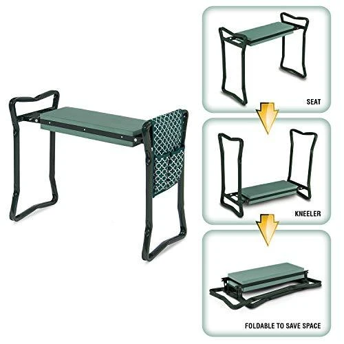 Garden Kneeler And Seat - Protects Your Knees, Clothes From Dirt & Grass Stains - Foldable Stool For Ease Of Storage - EVA Foam Pad - Sturdy and Lightweight - Bench Comes With A Free Tool Pouch!