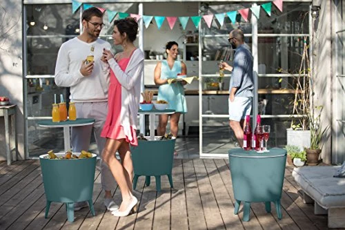 Keter Modern Cool Bar Outdoor Patio Furniture and Hot Tub Side Table with 7.5 Gallon Beer and Wine Cooler, Teal