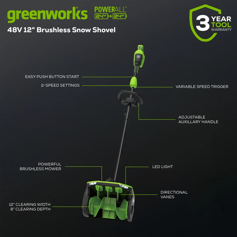 48V (24V x 2) Brushless 12" Snow Shovel & 585 CFM Blower Combo Kit, (2) 4.0Ah Batteries and Dual Port Charger