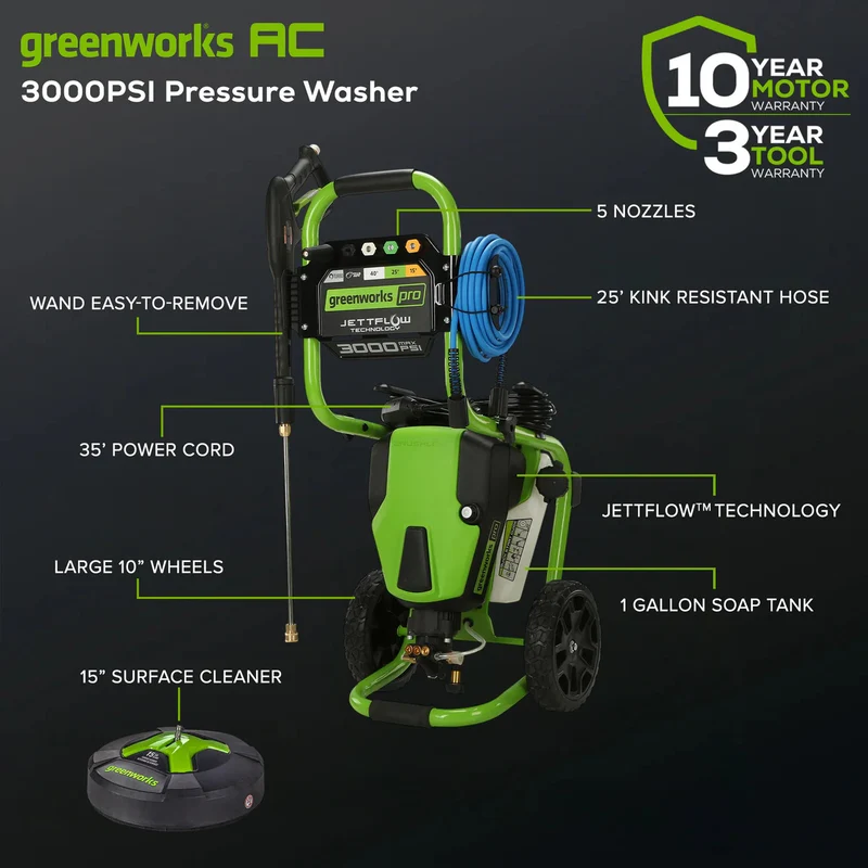 3000 PSI TruBrushless Pressure Washer with BONUS: 15” Surface Cleaner