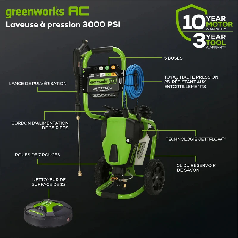 3000 PSI TruBrushless Pressure Washer with BONUS: 15” Surface Cleaner