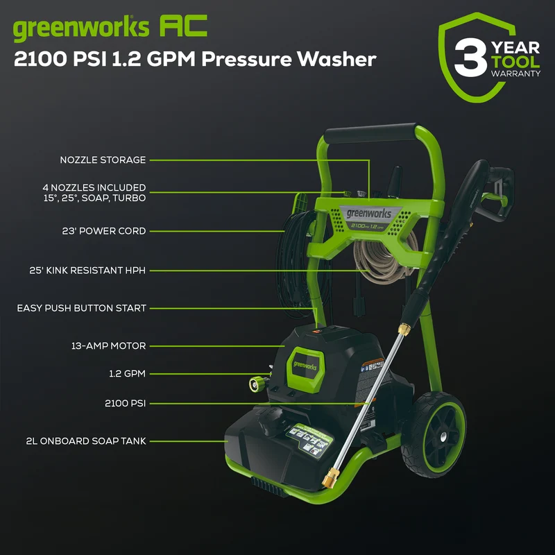 Greenworks 2100 PSI 1.2 GPM Electric Pressure Washer