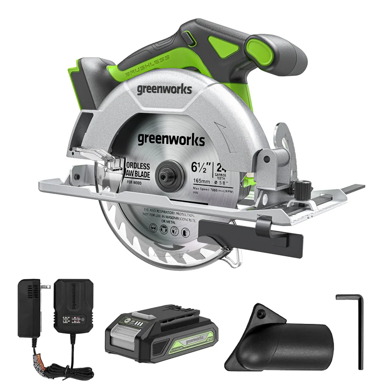 24V 6.5" Brushless Circular Saw, 2.0Ah Battery and Charger Included