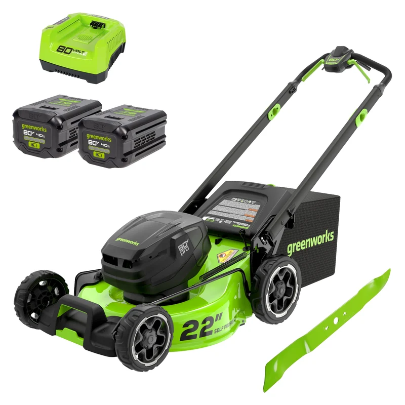 80V 22" Dual Blade Self-Propelled Lawn Mower, (2) 4.0Ah Batteries and Charger Included