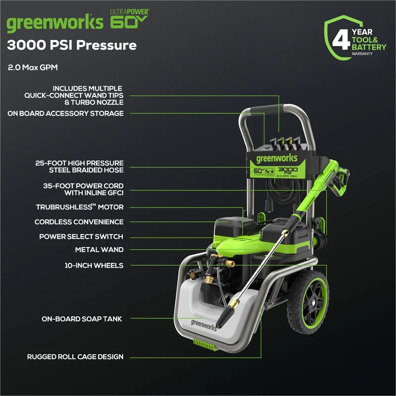60V 3000 PSI Hybird Pressure Washer (Tool Only)