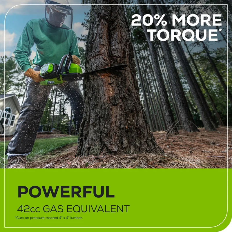 60V 18" 2.0kW Brushless Chainsaw, 4.0Ah Battery & Charger Included
