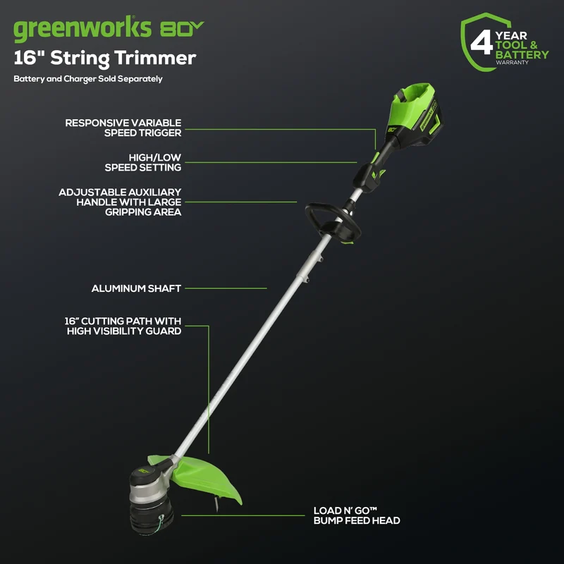 80V Grass Trimmer - 14"/16" Brushless String Trimmer with 4.0Ah Battery