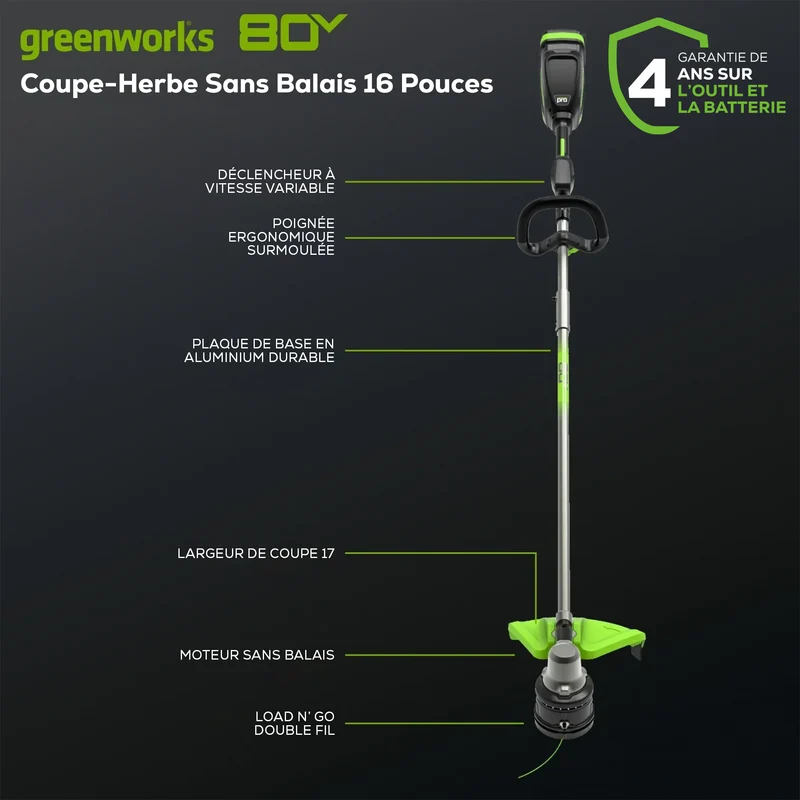 80V 17" Brushless String Trimmer (Tool Only) BONUS: Shoulder Strap and Extra Line