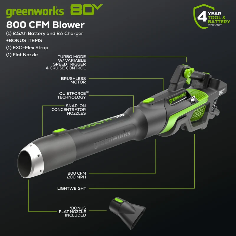 80V 800 CFM Brushless Blower & 17" Front Mount String Trimmer Combo Kit, 2.5Ah Battery and Charger Included