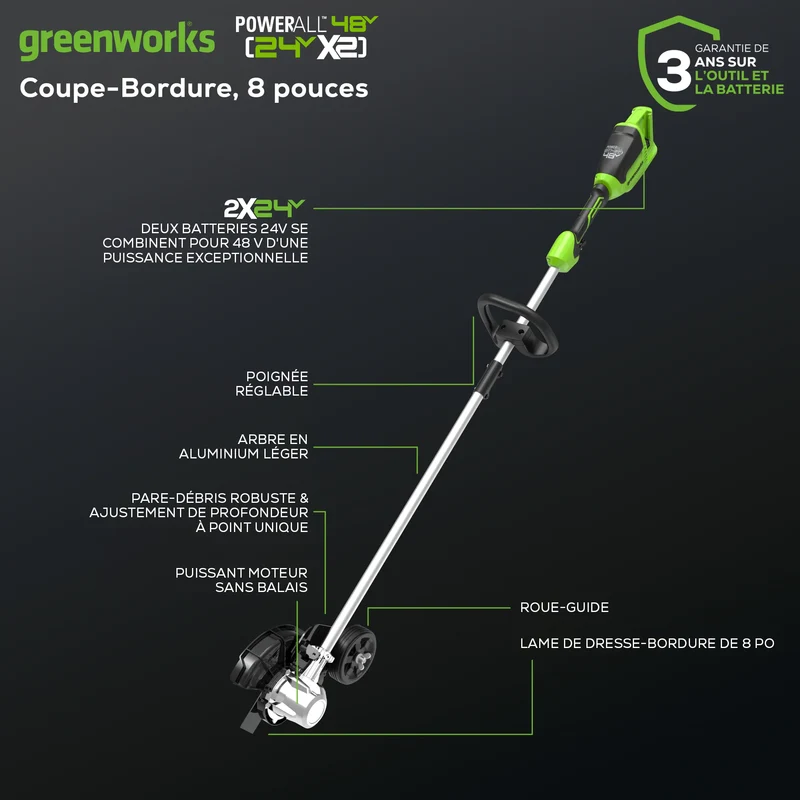 48V (24V x 2) 8" Brushless Cordless Edger, (2) 4.0Ah USB Batteries and Dual Port Rapid Charger Included