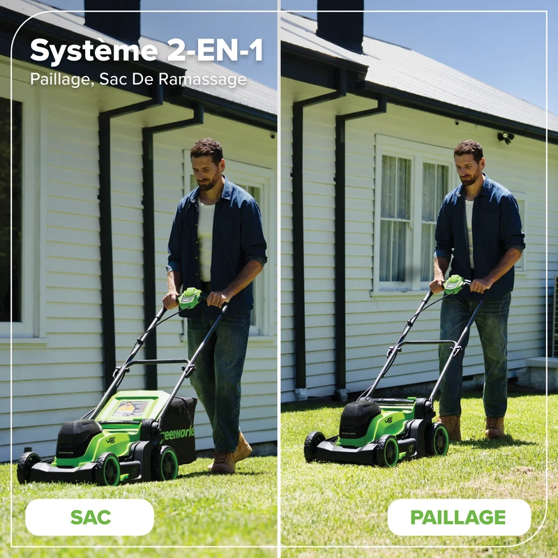 48V (24V x 2) 17" Brushless Mower & Blower & Trimmer Combo Kit, (2) 4.0Ah Batteries and 65W Type-C Charger with (2) 3-FT Cables Included